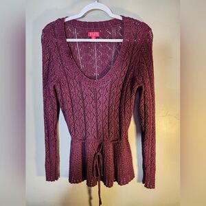 Ellie sexy gathered at waist metallic fibers maroon scoop neck cotton blend sz M